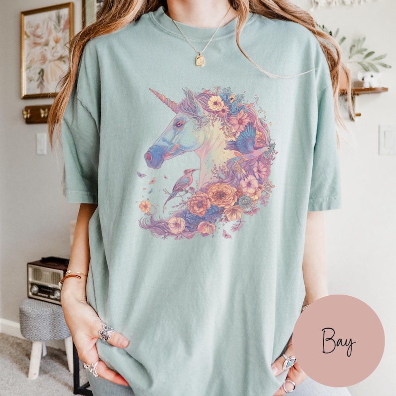 Cute Unicorn Shirt, Whimsical Shirt, Comfort Colors® Spring Unicorn tee, Gift for Fantasy Animal Lover image 9