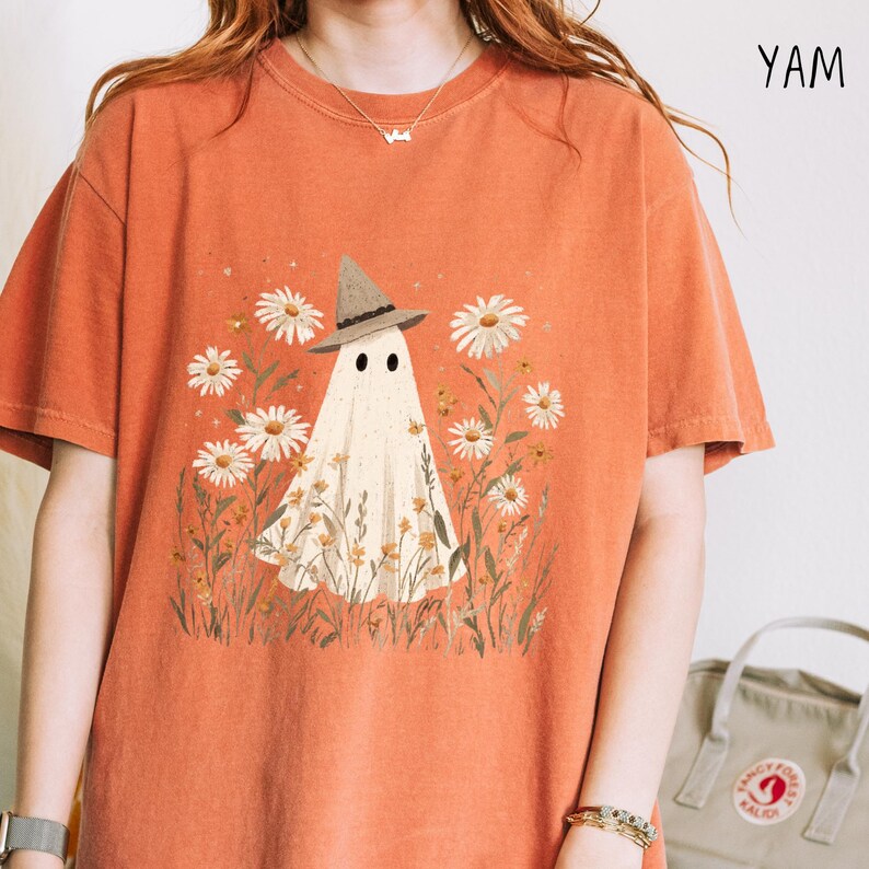 Cute Ghost Shirt, Cottagecore Boho Ghost Comfort Colors Relaxed Fit Unisex Tshirt, Vintage Witchy Shirt, Spooky Apparel, Unique Gift for Her image 4