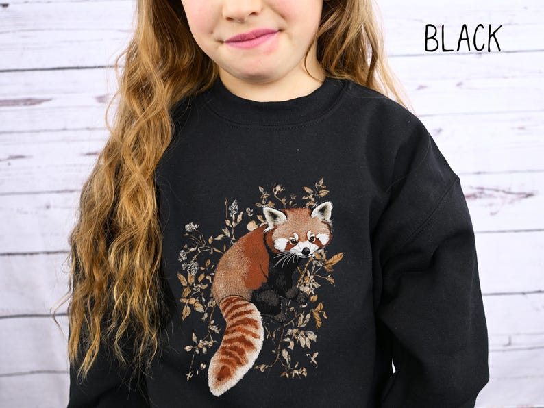 Bluza z nadrukiem Red Panda, bluza z okrągłym dekoltem Boho Red Panda dla młodzieży, śliczny dziecięcy sweter z bambusa, prezent dla miłośnika zwierząt, dziecięcy sweter z misiem zdjęcie 3