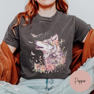 Vintage Wolf Shirt, Comfort Colors Boho Floral Wolf Graphic Tee, Retro Wolves Tshirt, Wilderness and Nature Lover Gift, Comfy Oversized image 2