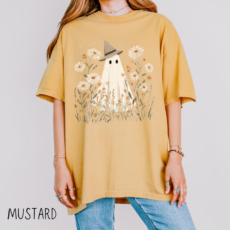 Cute Ghost Shirt, Cottagecore Boho Ghost Comfort Colors Relaxed Fit Unisex Tshirt, Vintage Witchy Shirt, Spooky Apparel, Unique Gift for Her image 7