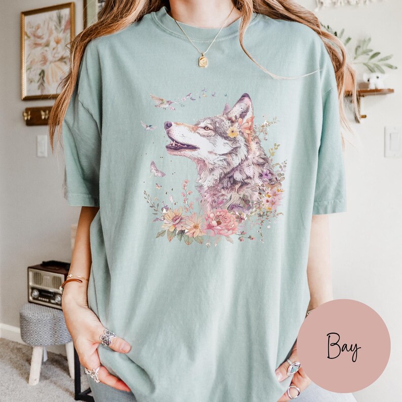 Vintage Wolf Shirt, Comfort Colors Boho Floral Wolf Graphic Tee, Retro Wolves Tshirt, Wilderness and Nature Lover Gift, Comfy Oversized image 6