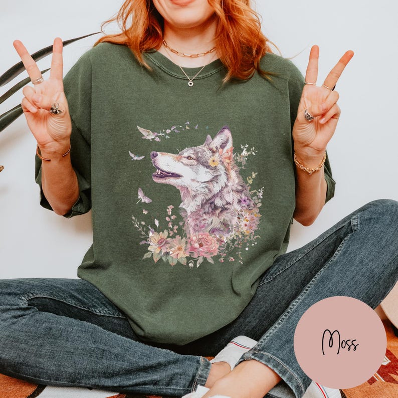 Vintage Wolf Shirt, Comfort Colors Boho Floral Wolf Graphic Tee, Retro Wolves Tshirt, Wilderness and Nature Lover Gift, Comfy Oversized image 5