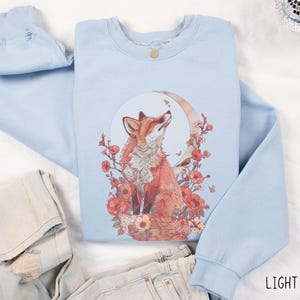 Forestcore Fox Sweatshirt, Cottagecore Floral Fox Comfy Wildlife Pullover, Nature Lover Crewneck, Cute Animal Tops for Spring, Gift for Her image 2