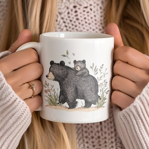 Mama Bear Ceramic Coffee Mug: Wilderness Scene Tea Cup