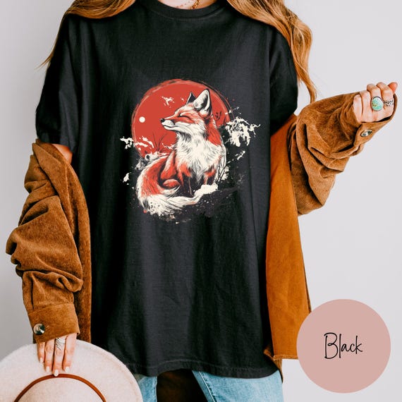 Fox Graphic Unisex T-shirt, Urban Streetwear Japanese Style Tee, Nature Lover Vintage Animal Shirt, Retro Wildlife Top, Men/Women Apparel
