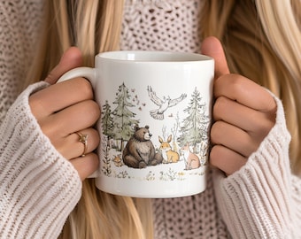 Tazza da caffè Boho Wilderness: orso vintage e animali della foresta