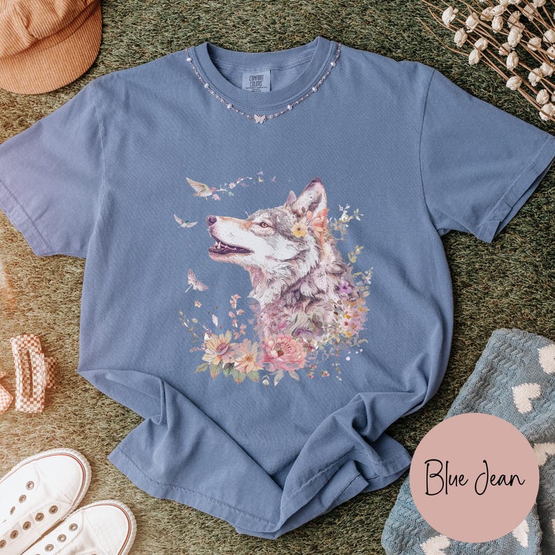 Vintage Wolf Shirt, Comfort Colors Boho Floral Wolf Graphic Tee, Retro Wolves Tshirt, Wilderness and Nature Lover Gift, Comfy Oversized image 4