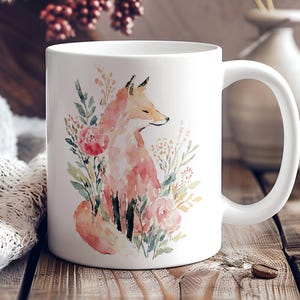Tazza da caffè con volpe Cottagecore in acquerello, tazza in ceramica con simpatico animaletto volpe vintage, tazza regalo con estetica acquerello, tazza da tè con volpe Forestcore immagine 2