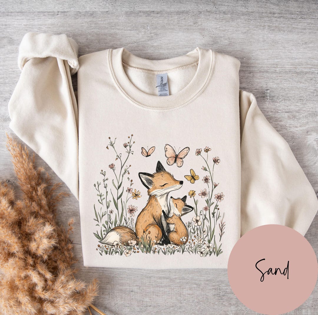 Cottagecore Fox Mama and Cub Comfy Spring Sweatshirt, Easter Floral Fox ...