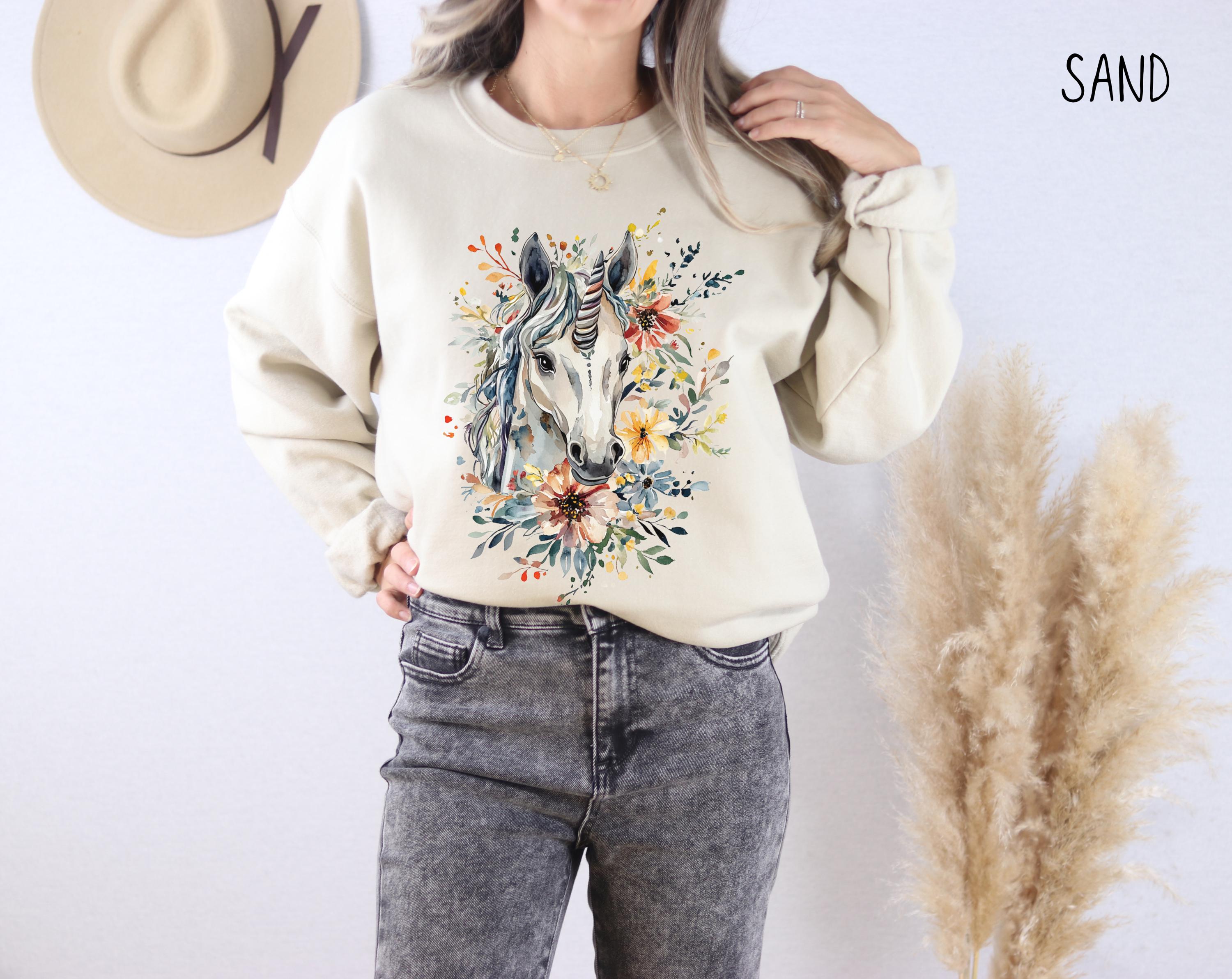 Unicorn Sweatshirt, Boho Whimsical Sweater for Fantasy Horse Lover 