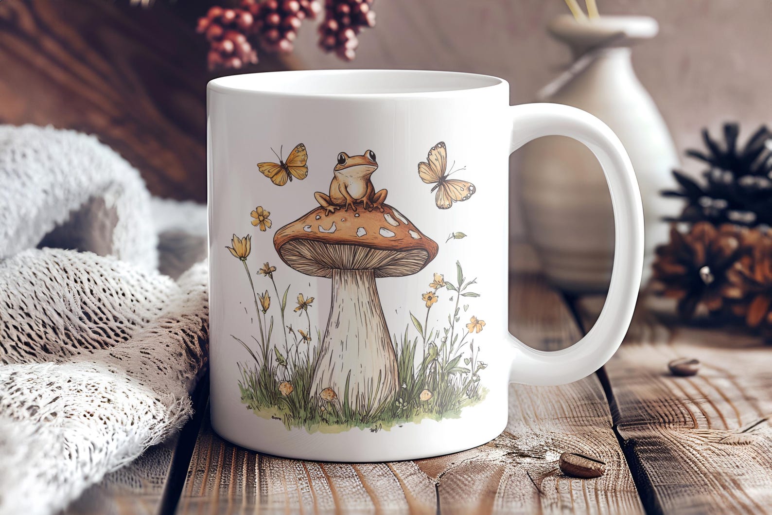 Whimsical Frog Mushroom Coffee Cup, Frog Lover Nature Ceramic Mug, Boho ...