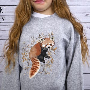 Bluza z nadrukiem Red Panda, bluza z okrągłym dekoltem Boho Red Panda dla młodzieży, śliczny dziecięcy sweter z bambusa, prezent dla miłośnika zwierząt, dziecięcy sweter z misiem zdjęcie 4