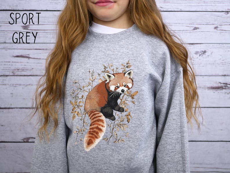 Bluza z nadrukiem Red Panda, bluza z okrągłym dekoltem Boho Red Panda dla młodzieży, śliczny dziecięcy sweter z bambusa, prezent dla miłośnika zwierząt, dziecięcy sweter z misiem zdjęcie 4