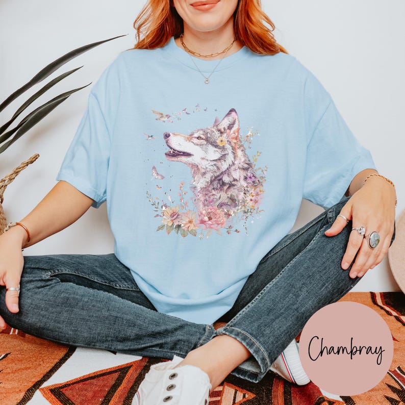 Vintage Wolf Shirt, Comfort Colors Boho Floral Wolf Graphic Tee, Retro Wolves Tshirt, Wilderness and Nature Lover Gift, Comfy Oversized image 8