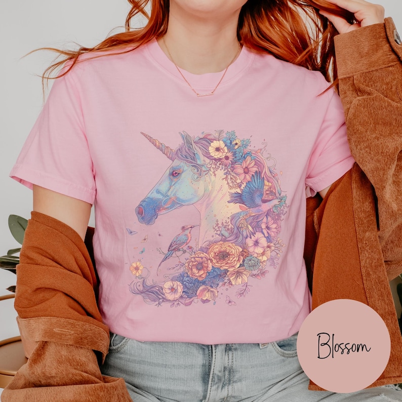 Cute Unicorn Shirt, Whimsical Shirt, Comfort Colors® Spring Unicorn tee, Gift for Fantasy Animal Lover image 4