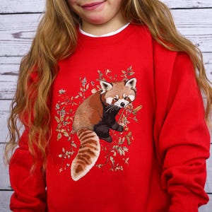 Bluza z nadrukiem Red Panda, bluza z okrągłym dekoltem Boho Red Panda dla młodzieży, śliczny dziecięcy sweter z bambusa, prezent dla miłośnika zwierząt, dziecięcy sweter z misiem zdjęcie 6