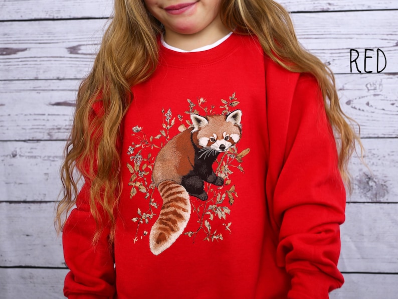 Bluza z nadrukiem Red Panda, bluza z okrągłym dekoltem Boho Red Panda dla młodzieży, śliczny dziecięcy sweter z bambusa, prezent dla miłośnika zwierząt, dziecięcy sweter z misiem zdjęcie 6