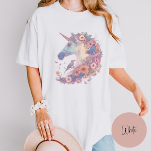 Cute Unicorn Shirt, Whimsical Shirt, Comfort Colors® Spring Unicorn tee, Gift for Fantasy Animal Lover image 2