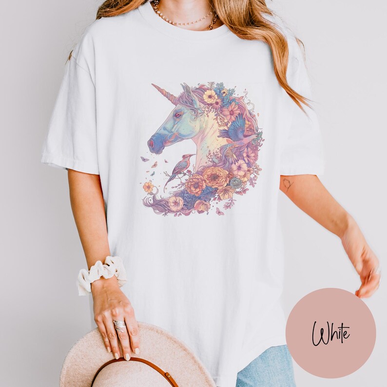 Cute Unicorn Shirt, Whimsical Shirt, Comfort Colors® Spring Unicorn tee, Gift for Fantasy Animal Lover image 2