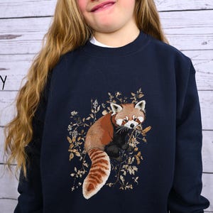 Bluza z nadrukiem Red Panda, bluza z okrągłym dekoltem Boho Red Panda dla młodzieży, śliczny dziecięcy sweter z bambusa, prezent dla miłośnika zwierząt, dziecięcy sweter z misiem zdjęcie 2