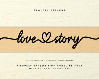 Love Story - Love Fonts, Font With Tails, Heart Font, Wedding Font, Romantic Fonts, Connecting Font, Font, Calligraphy Font, Cursive Font