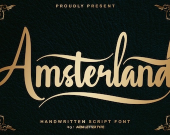 Amsterland - Lettertype met staart, kalligrafielettertype, bruiloftlettertype, modern lettertype, handschriftlettertype, schoonheidslettertype, esthetisch lettertype, brandinglettertype