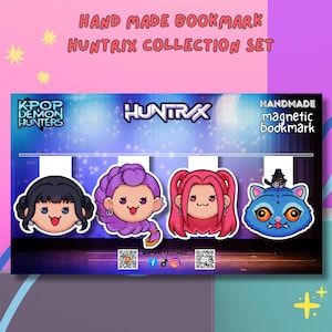Hand Drawn Kpop Demon Hunters Huntrix Magnetic Bookmark Chibi Heads Collection Set