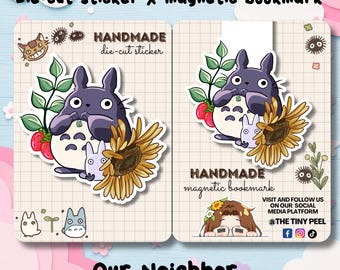 Handgetekende stickerpakket Studio Ghibli-thema en magnetische bladwijzer