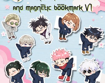 Hand Drawn Sticker Pack and Magnetic Bookmark Chibi Style