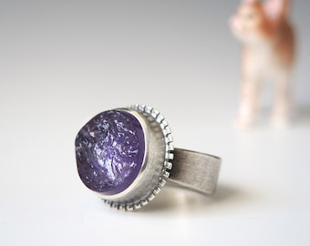 Natural Surface Amethyst Ring in Sterling Silver, 7.5