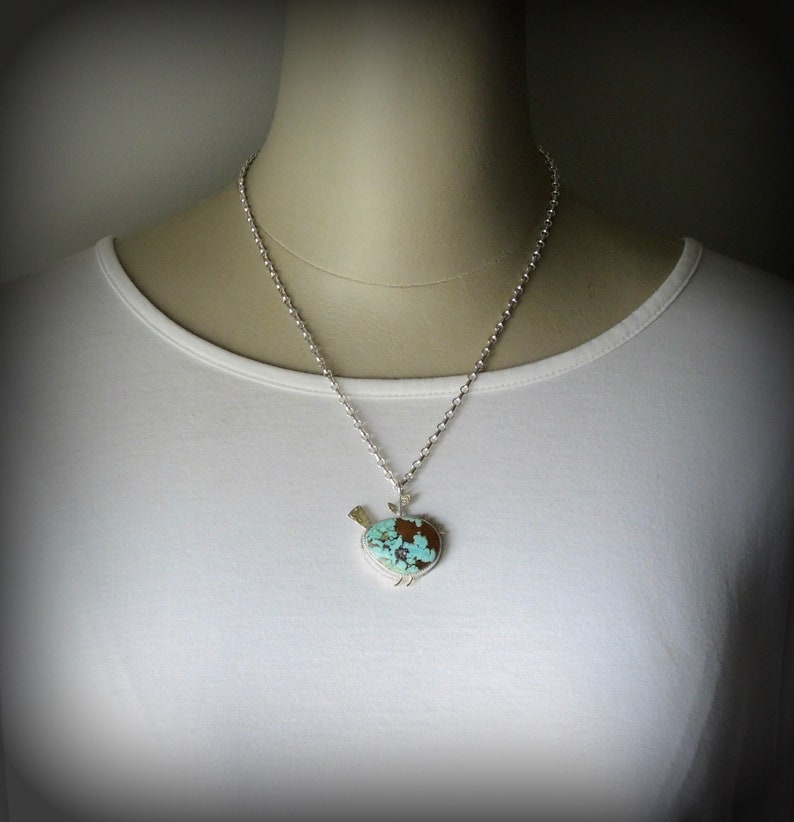Handcrafted Sterling Silver,14kt Gold,18kt Gold Boulder Turquoise Bird Pendant