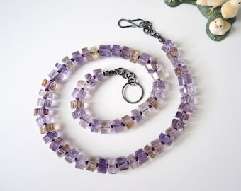 Ametrine Necklace, Hand Knotted with Fabricated Sterling Clasp, 18"