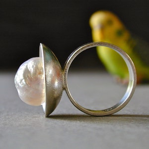 Pearl Ring, Edison Pearl, Sterling Silver Ring, Unique Pearl, Handcrafted Ring, Elegant, Rustic, Lustrous,12mm