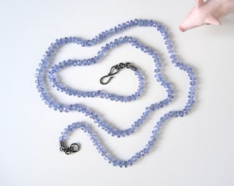 Tanzanite Necklace, Hand Knotted, 22", Hand Fabricated Sterling Silver Findings