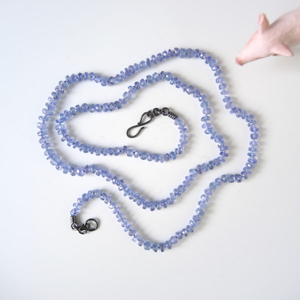 Tanzanite Necklace, Hand Knotted, 22", Hand Fabricated Sterling Silver Findings