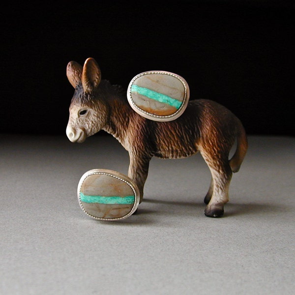 Turquoise Cufflinks, Nevada Boulder Turquoise, Sterling Silver, Fabricated