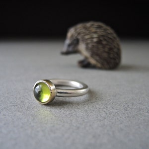 Peridot Ring, Gemstone Ring, Sterling Silver, 18kt Gold, Textured, Green