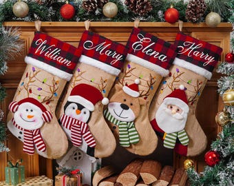 Personalized 3D Christmas Stockings, Embroidered Family Stocking, Holiday Decor