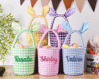 Canasta de Pascua personalizada, canasta de conejito de Pascua bordada, canasta de conejito para niños con nombre, canasta de búsqueda de huevos de Pascua, regalo de Pascua para niños, bolsa de Pascua