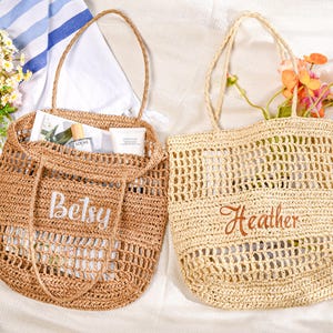 Bridesmaid Tote Bag,Personalized Raffia Beach Bag,Custom Party Favor Bag,Trip Beach Bag For Her,Bachelorette Party Embroidery Beach Bag