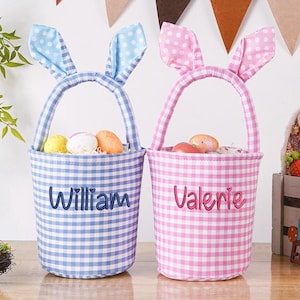 Embroidered Easter Bunny Basket,Personalized Easter Basket,Kids Bunny Basket with Name,Easter Egg Hunt Basket,Easter Gift for Kid,Easter Bag