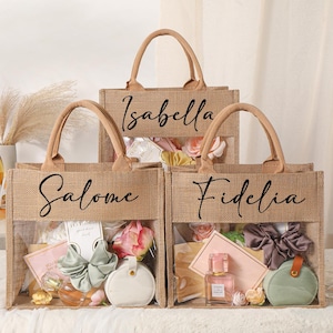 Sac en toile de jute personnalisé de demoiselle d'honneur, sac de plage, sac fourre-tout de plage monogramme de demoiselle d'honneur, sac cadeau de demoiselle d'honneur, sac de soirée Bachelorette, sac en jute, mariage, sac