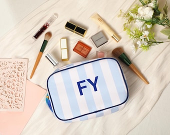 Personalized Name Makeup Bag,Custom Striped Cosmetic Bag,Custom Travel Toiletry Bag,Bachelorette Favors,Gifts for Women,Bridesmaid Gifts