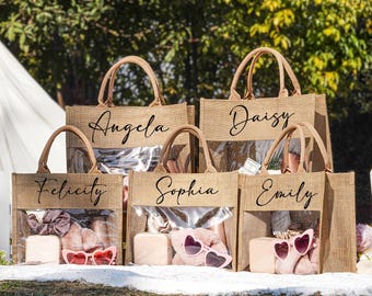 Bridesmaid Burlap Bags,Personalized Bridesmaid Gift Bags,Jute Beach Tote Bags,Wedding Gift Bags,Maid of Honor Tote Bag,Party Gift Bags