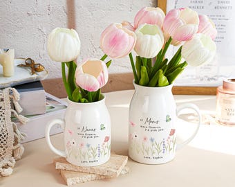 Mother’s Day Gift for Nana, Personalized Floral Ceramic Vase, Flower Vase Gift for Mom, Floral Ceramic Small Vase, Garden Flower Vase
