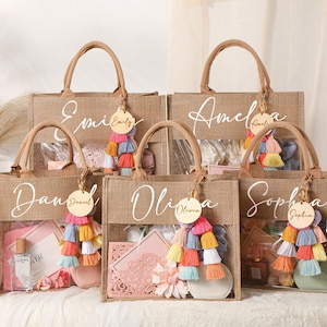 Personalisierte Brautjungfer Tasche, Strand Jute Tasche, Monogramm Strand Tragetasche, Brautjungfer Geschenk Tasche, Junggesellinnenabschied Tasche, Strandtasche, Jute Tasche, Hochzeit