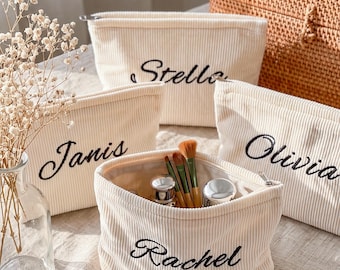 Custom Corduroy Makeup Bag, Embroidered  Cosmetic Bag, Wedding Party Gift for Her, Bridesmaid Proposal