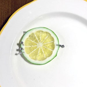 Miniature food Bag Charm / Keychain HorseShoe Piercing | Realistic Lemon Purse Accessories Septum Ring Cartilage Hoop Earring