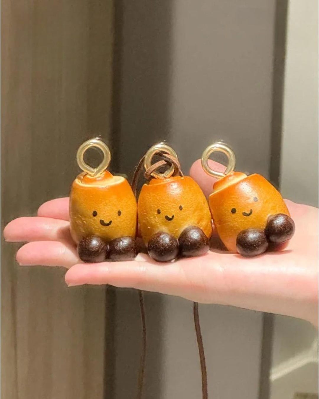 Egg and Bread Bag Charm - Handmade Full-Grain Leather